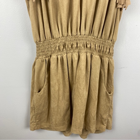 Poetry | Boho Faux Suede Fringe Racerback Sleeveless Mini Dress. Size Medium - Picture 4 of 10